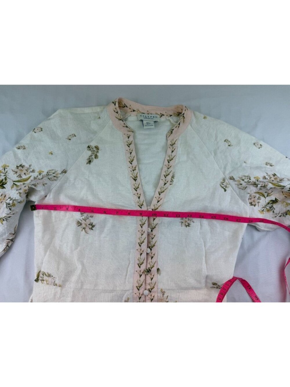 Calypso St. Barth Floral Maxi Dress With Tie Waist Button Front & Balloon Sleeve - Picture 10 of 10